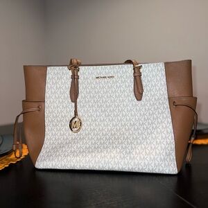 Michael Kors Brown and White Tote Bag